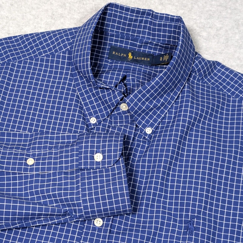 Ralph Lauren Button Down Shirt Mens XL Long Sleeve Blue Check Grid